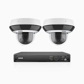 HZ504P - 8 Kanal Überwachungssystem mit 2 PTZ PoE Kameras, 3K-Auflösung, 4X Optischer Zoom, Objektiv 2,8-12 mm, Intelligente Verhaltensanalyse, IK10 Vandalensichere, Farbnachtsicht, Antibeschlag